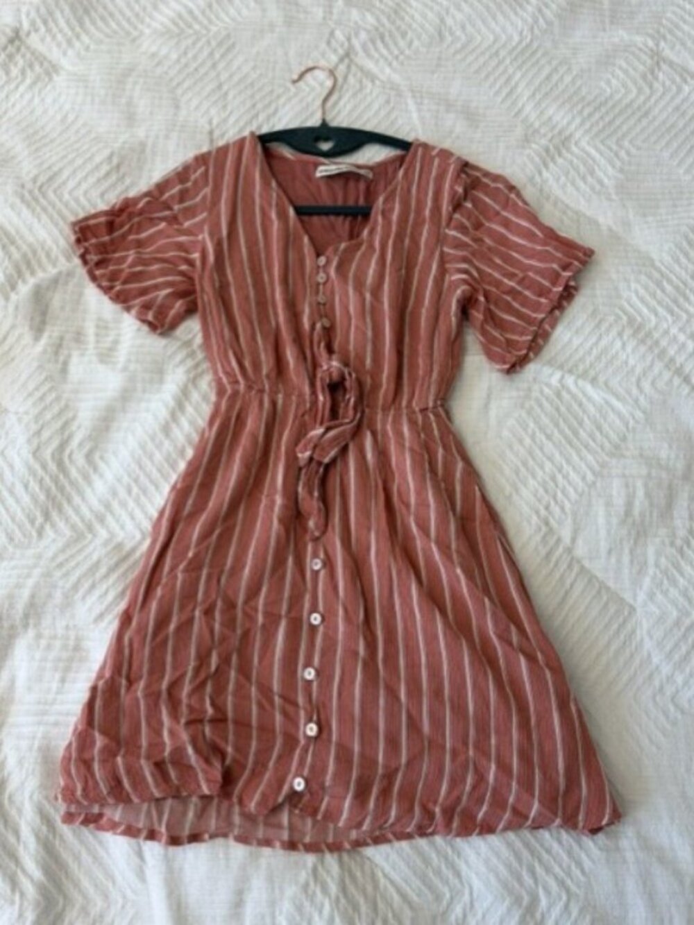 Abercrombie & Fitch Rust Striped Button Front Mini Dress | Tie Waist | Size XXS